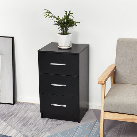 Bedside Cabinet, White/ Black Color, Matte Coating, 3 Drawers