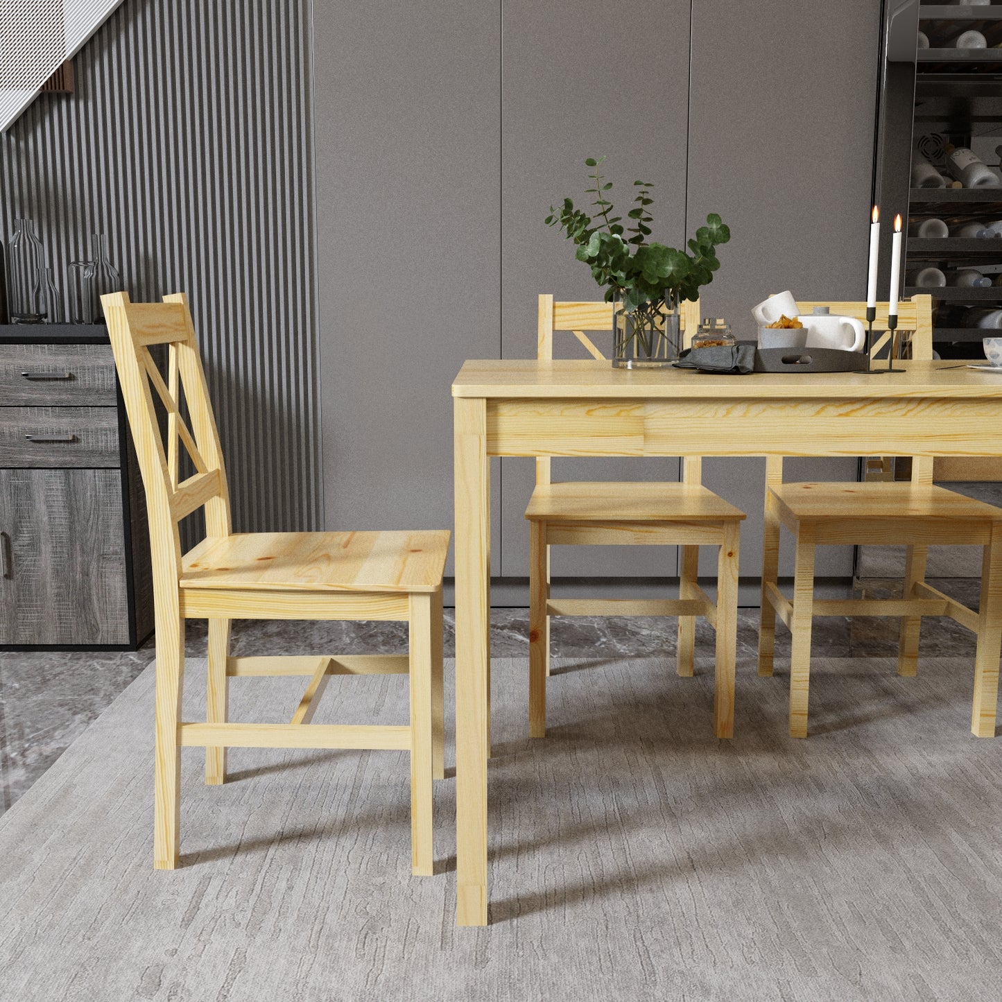 Dining Table with 4 Wooden Chairs,Original Wood Colour