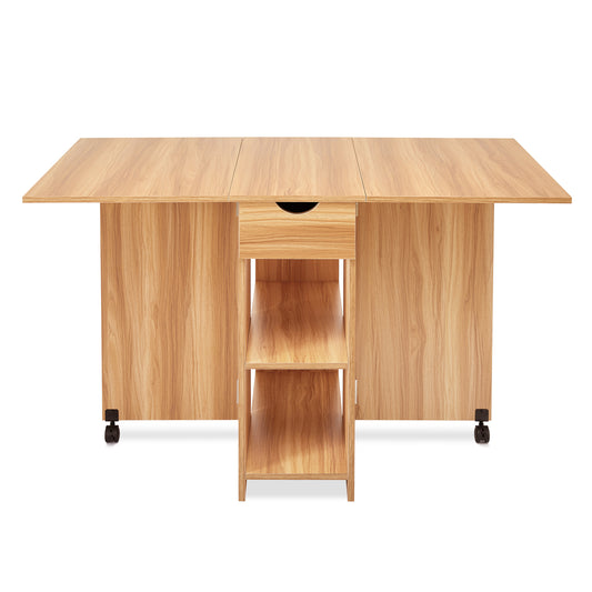 Mondeer Folding Dining Table, 47.2" x 28.3" Drop Leaf Kitchen Table with 1 Drawer and 2 Open Storage Shelves for Small Space Dining Room Kitchen Rectangular Modern (Red Oak)