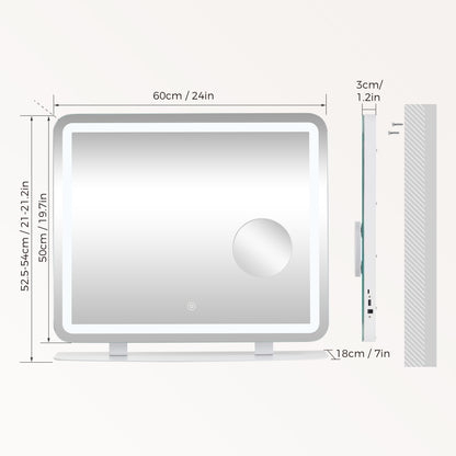 Mondeer Hollywood Vanity Mirror with Lights, 60x50cm Large Makeup Mirror, 3 Color Lighting Modes, Type C and USB Output Port, Tabletop and Wall Mounted Makeup Mirror for Bedroom