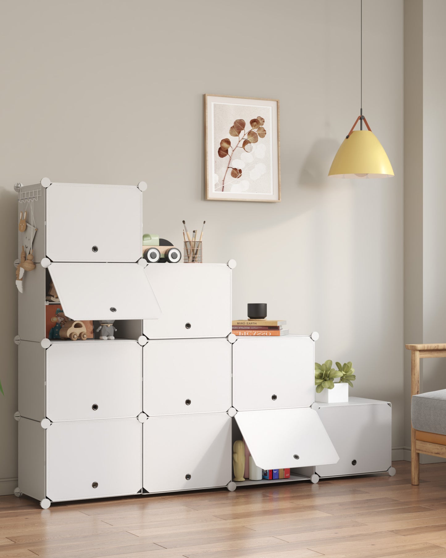 Mondeer Shoe Storage Cabinet, 2 x 10 Tier Modular Plastic Shoe Rack for 40 Pairs Shoes, Cube Shoe Organizer with Removable Shelf and Hooks, for Hallway Entryway Closet, White