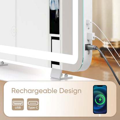 Mondeer Hollywood Vanity Mirror with Lights, 60x50cm Large Makeup Mirror, 3 Color Lighting Modes, Type C and USB Output Port, Tabletop and Wall Mounted Makeup Mirror for Bedroom