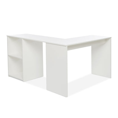 L-shaped Computer Desk, White/Black Color, 2 Storage Compartments
