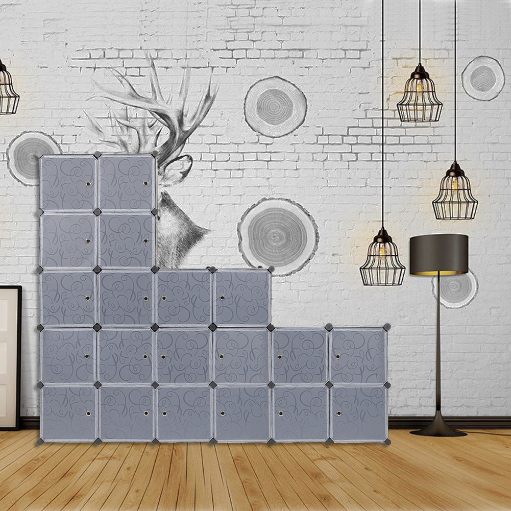 Bedroom PP Storage Wardrobe, 12 /20Cubes, with White Door Panel Twill Printed