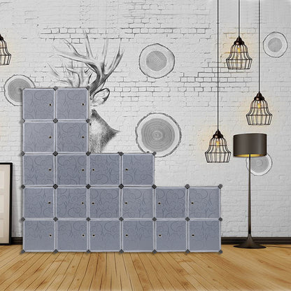 Bedroom PP Storage Wardrobe, 12 /20Cubes, with White Door Panel Twill Printed