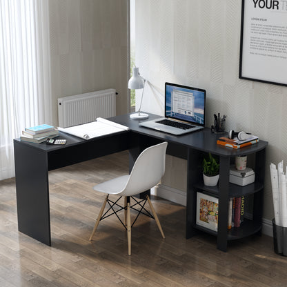 Black L-shaped Computer Corner Desk, with 2 Storage Shelves