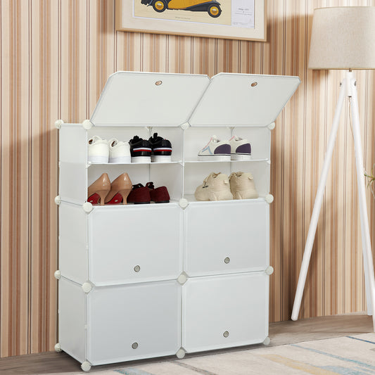 DIY Multi-functional PP Shoe Rack, 12 Cubes, Black / Milky Color