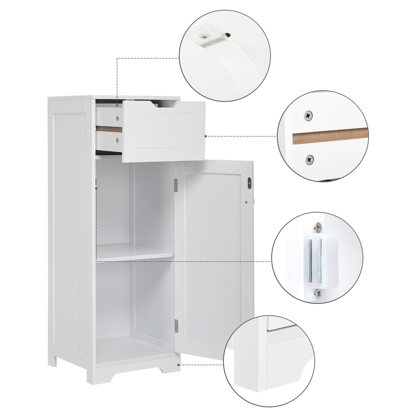 Simple Bathroom Cabinet, White Color, Single Raw, Drawer, and Door