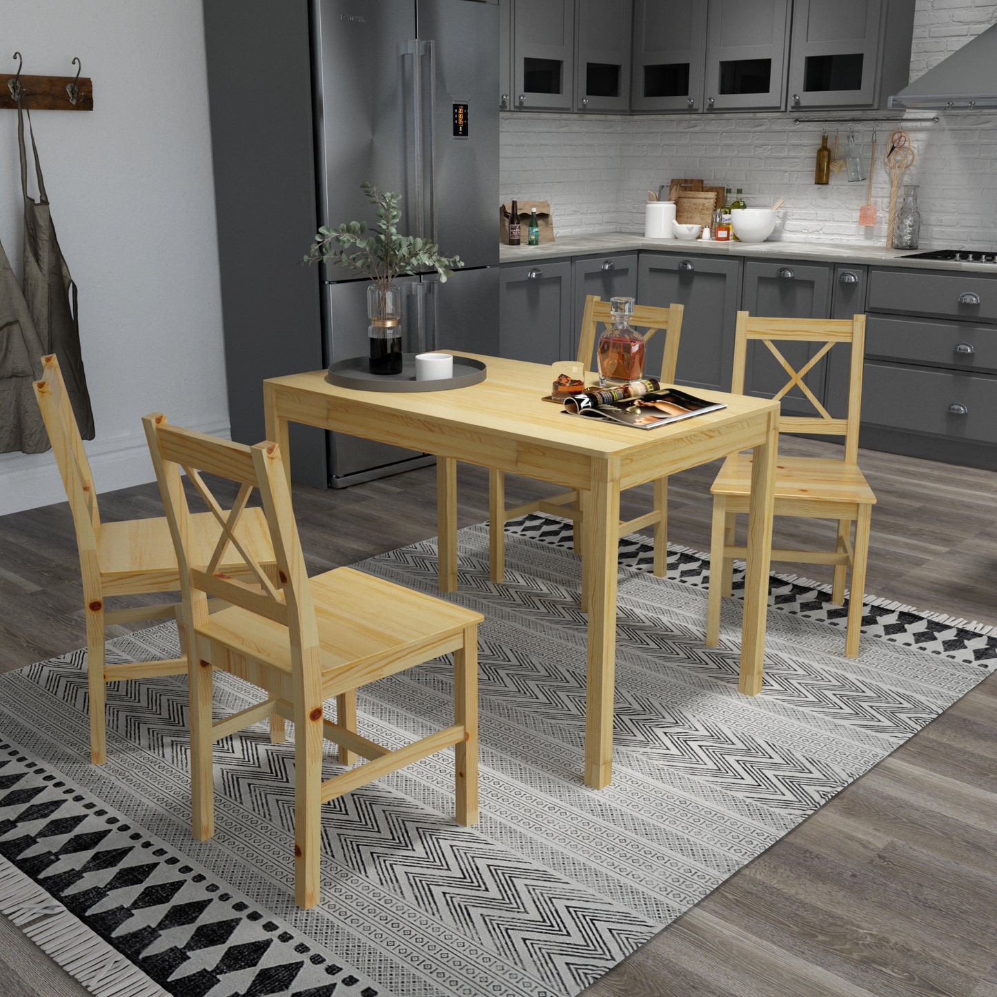 Dining Table with 4 Wooden Chairs,Original Wood Colour