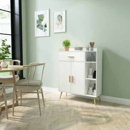 Modern Storage Cabinet, White Color, 2 Doors and Single Drawer