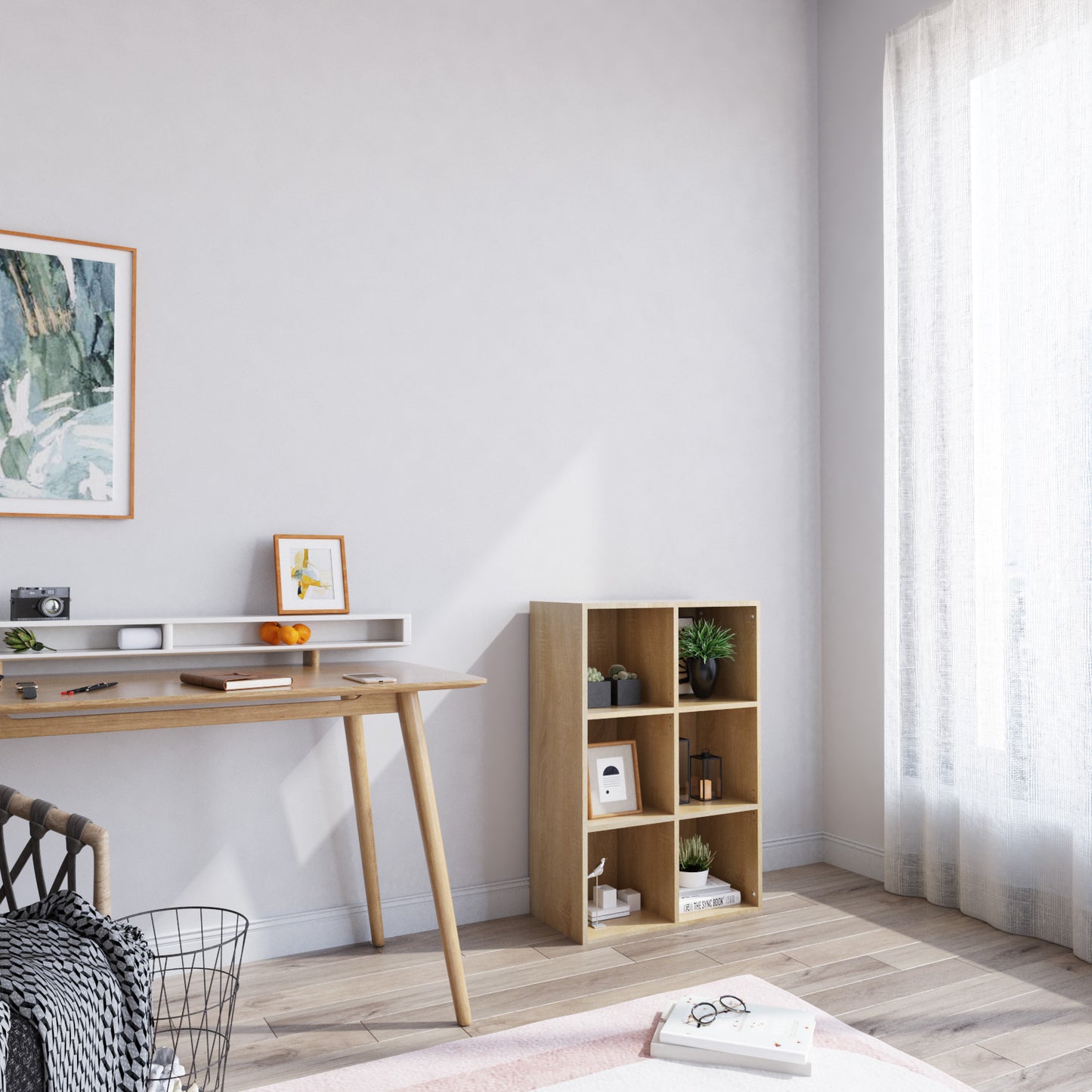 Modern Bookcase, 6 Opening Storage Cubes