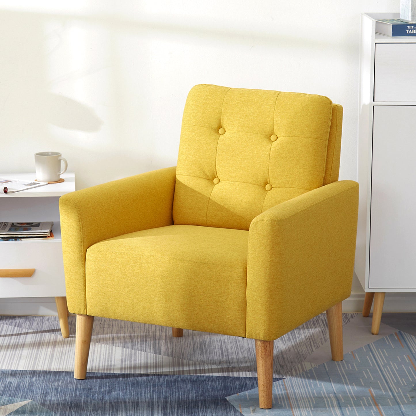 Style Armchair, Grass Green/Lemon Yellow Color, Solid Wood Legs