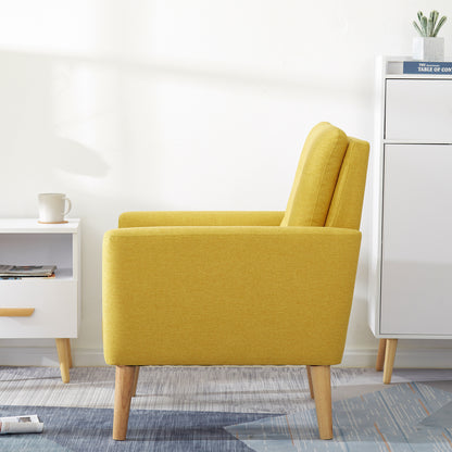 Style Armchair, Grass Green/Lemon Yellow Color, Solid Wood Legs