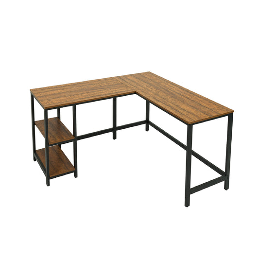 Retro Industrial Computer Table£¬L-shaped, with Open Storage Spaces