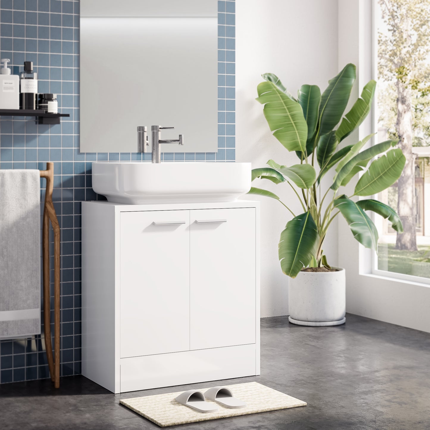 Bathroom Under Sink Cabinet, White Color, Storage Unit with 2 Doors