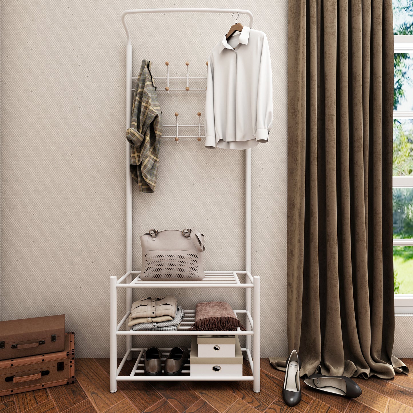 Hall Tree with Storage Bench, Thickened Steel Tube Assembled