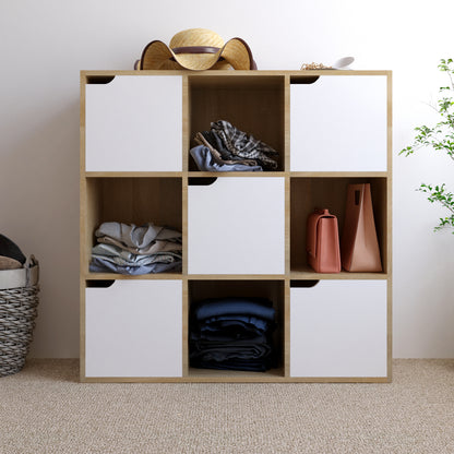 Modern Bookcase, 9 Opening Storage Cubes and Doors