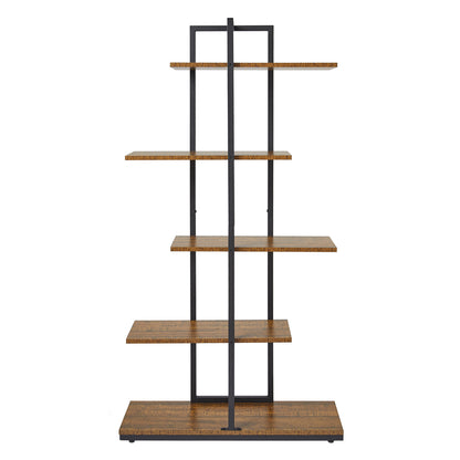 Bookcase, Brown, 5 Tier Asymmetric Split Level Storage Shelf