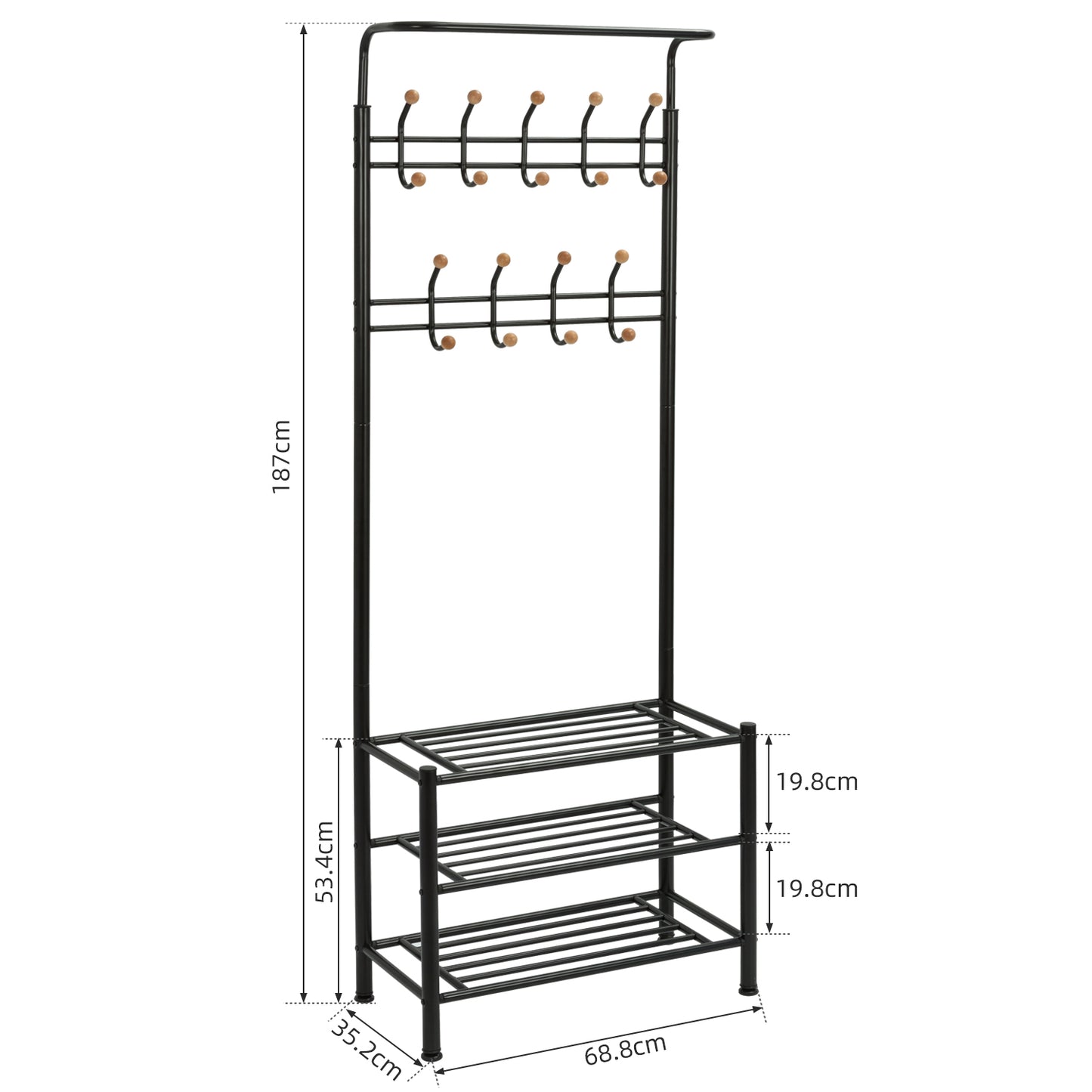 Hall Tree with Storage Bench, Thickened Steel Tube Assembled