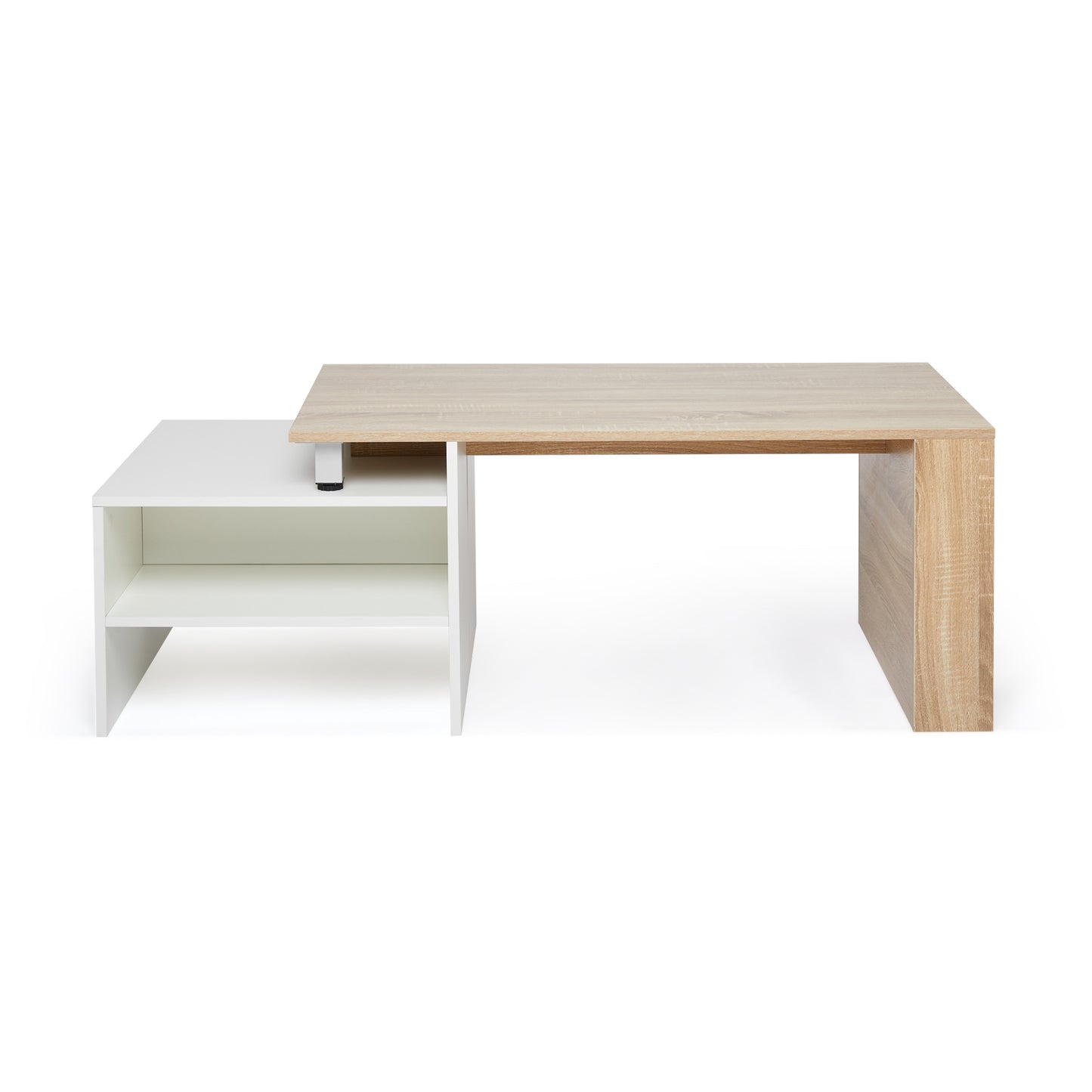 Wood Modern Coffee Table, White and Oak Color, Extendable Adjustable Direction