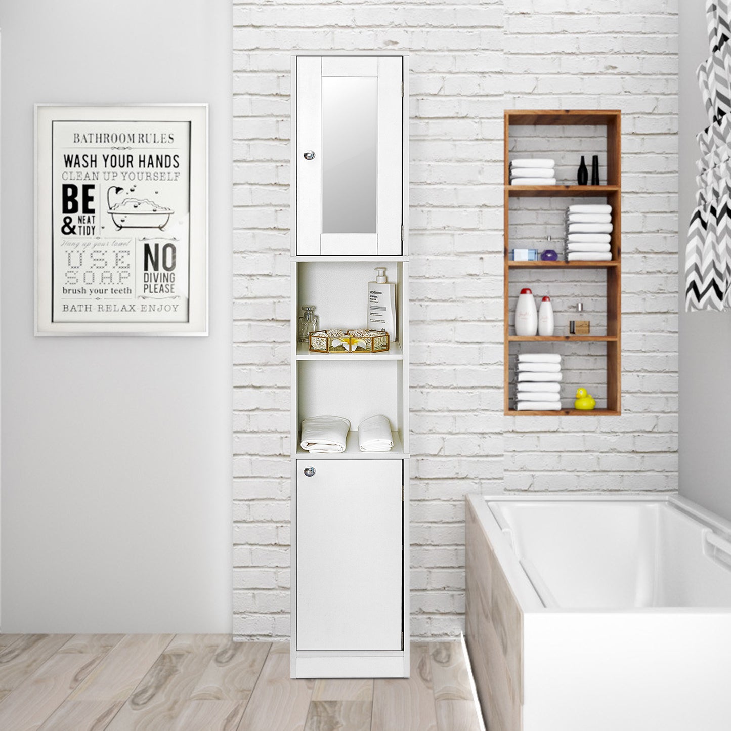 Bathroom Cabinet, Tall and Slim, Providing a Mirror