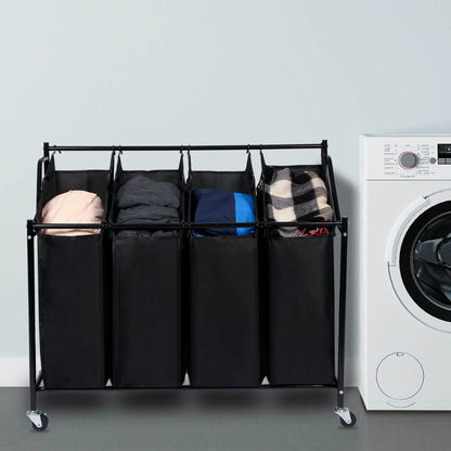 Laundry Bin in Black Color, Metal Pipe, 4 Laundry Sorters