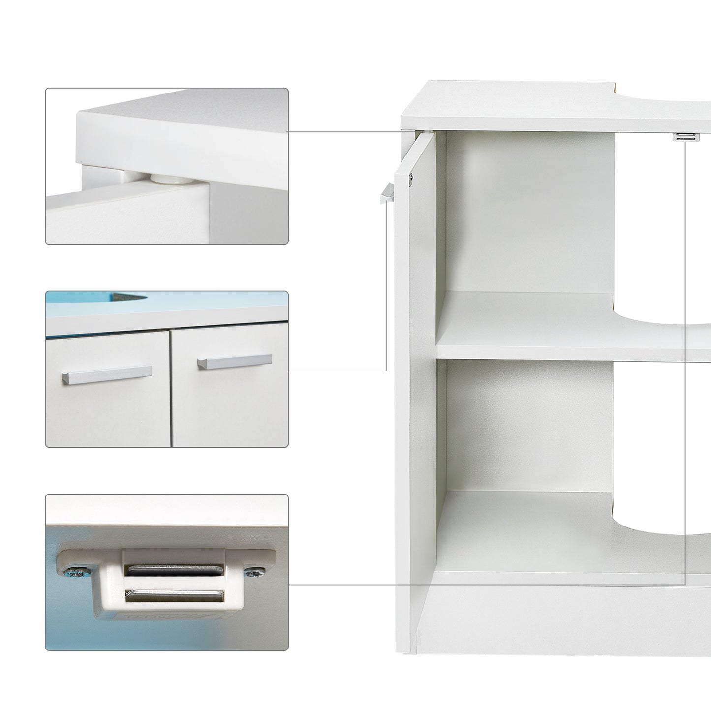 Bathroom Under Sink Cabinet, White Color, Storage Unit with 2 Doors