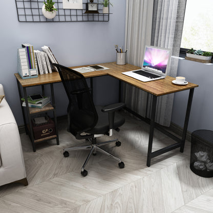 Retro Industrial Computer Table£¬L-shaped, with Open Storage Spaces