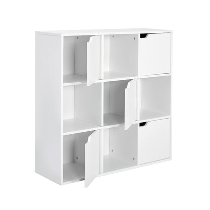 Modern Bookcase, 9 Opening Storage Cubes and Doors