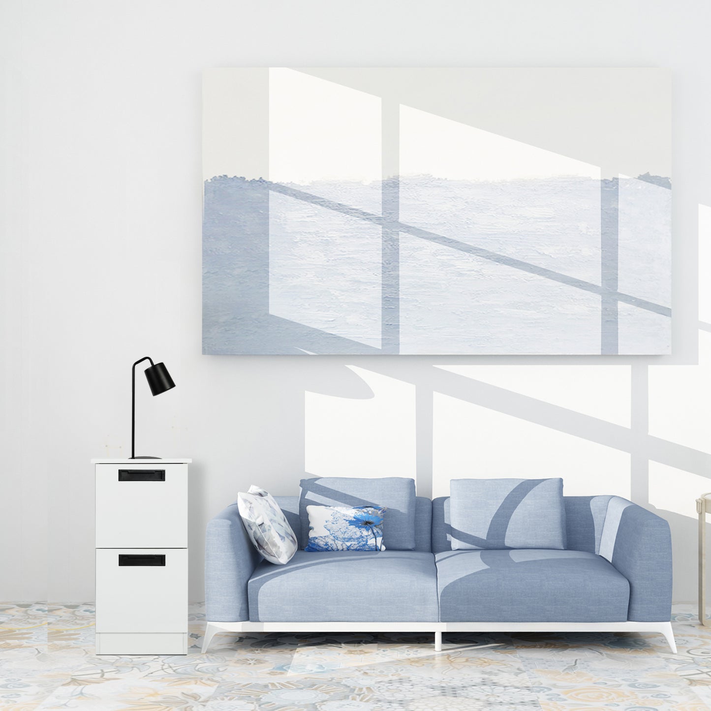 Freestanding Bathroom Cabinet, 2 Drawers and Black Pulls