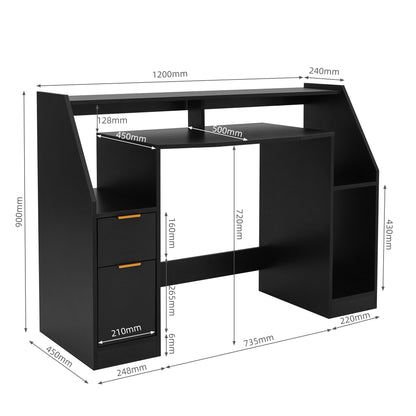 LED Computer Table, Black colour, with 2 Doors