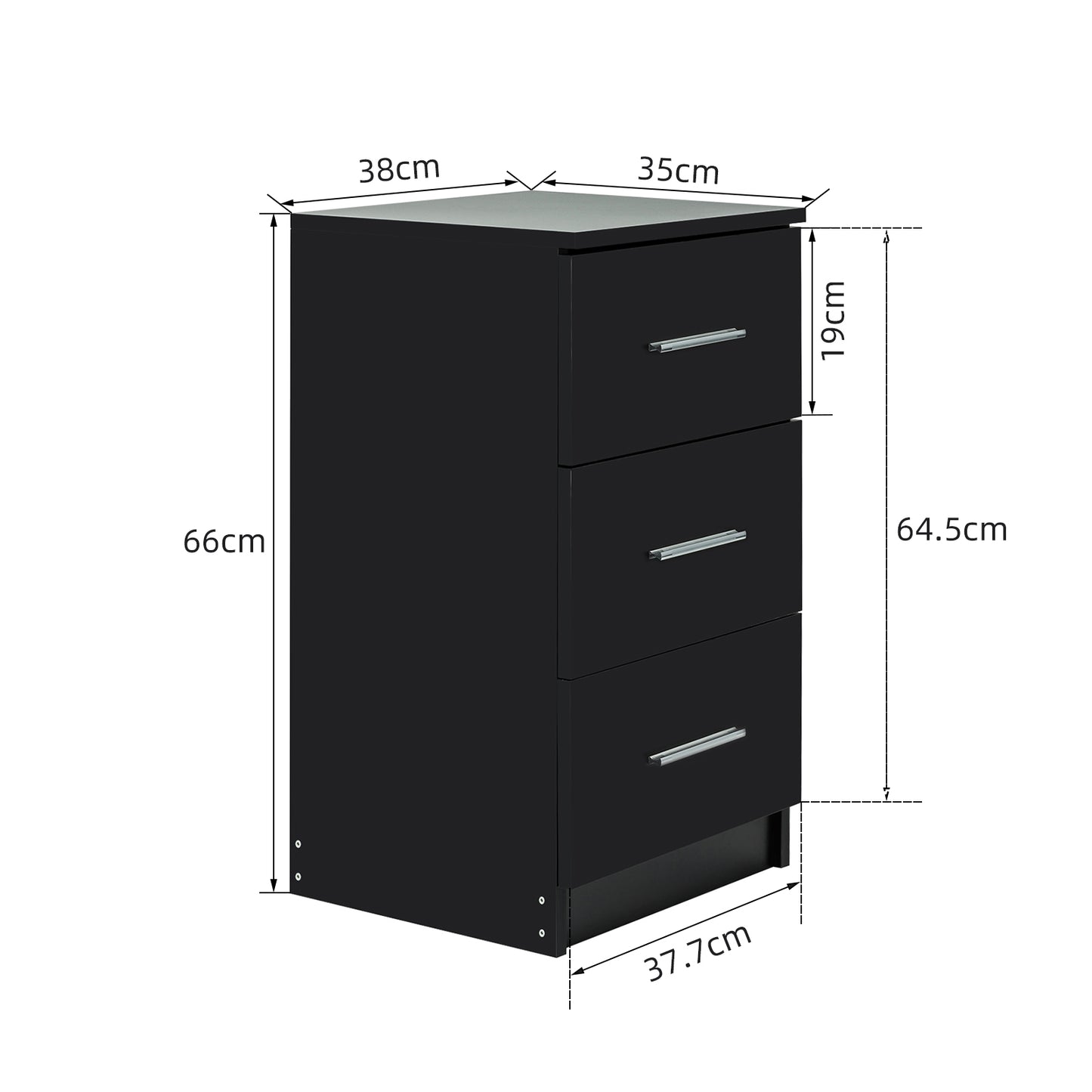 Bedside Cabinet, White/ Black Color, Matte Coating, 3 Drawers