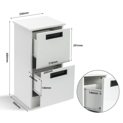 Freestanding Bathroom Cabinet, 2 Drawers and Black Pulls