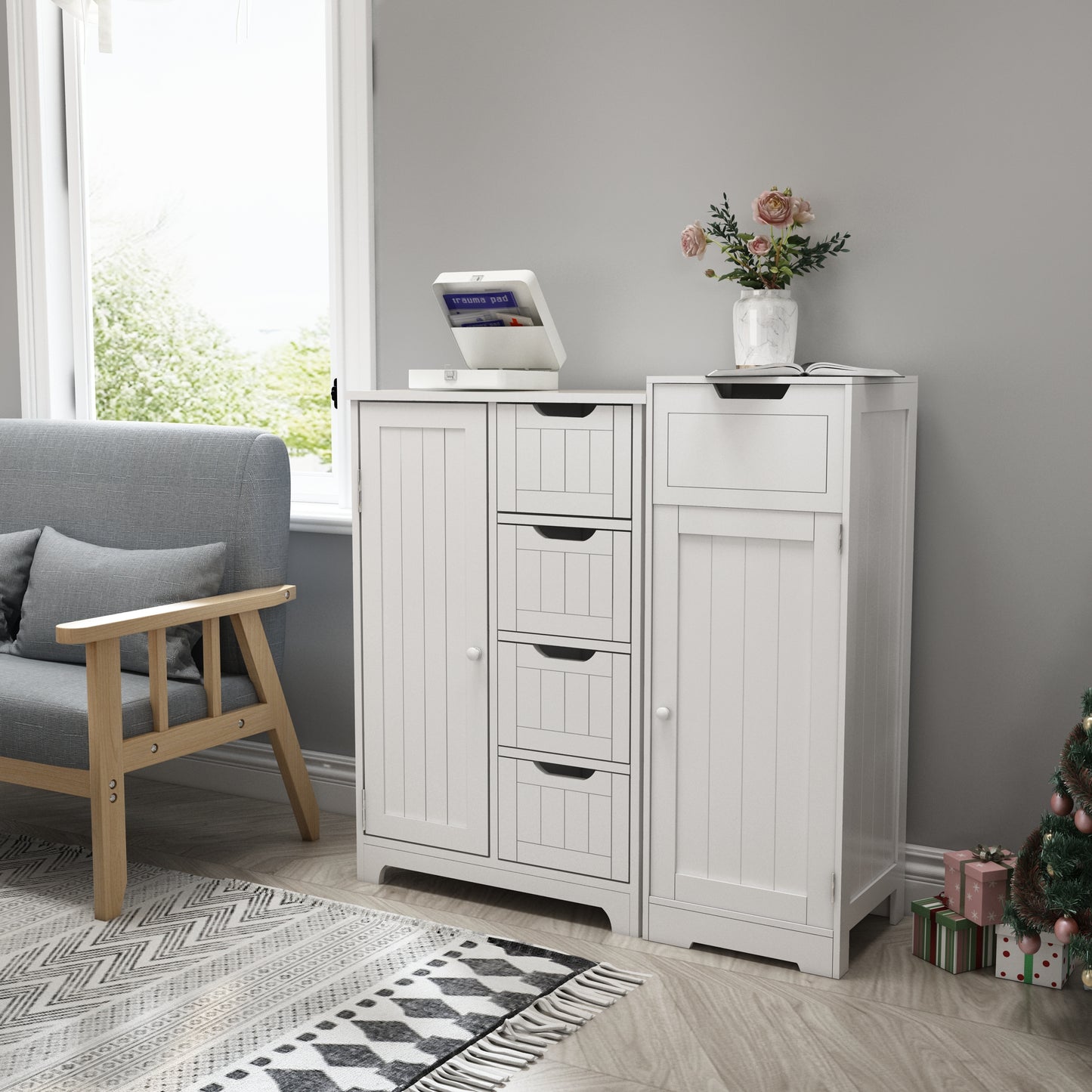 Simple Bathroom Cabinet, White Color, Single Raw, Drawer, and Door