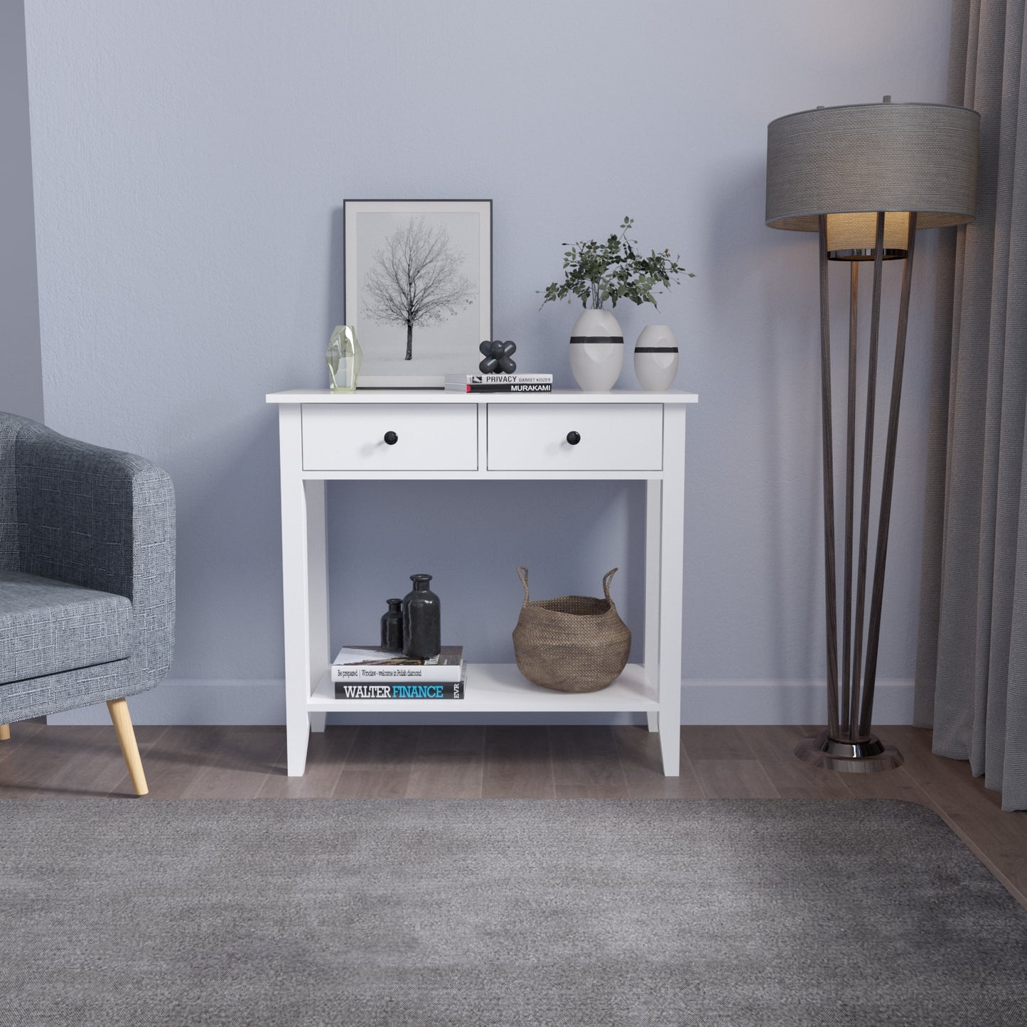 Minimalist Style Console Table,White Wooden Color, with 2/ 3 Drawers