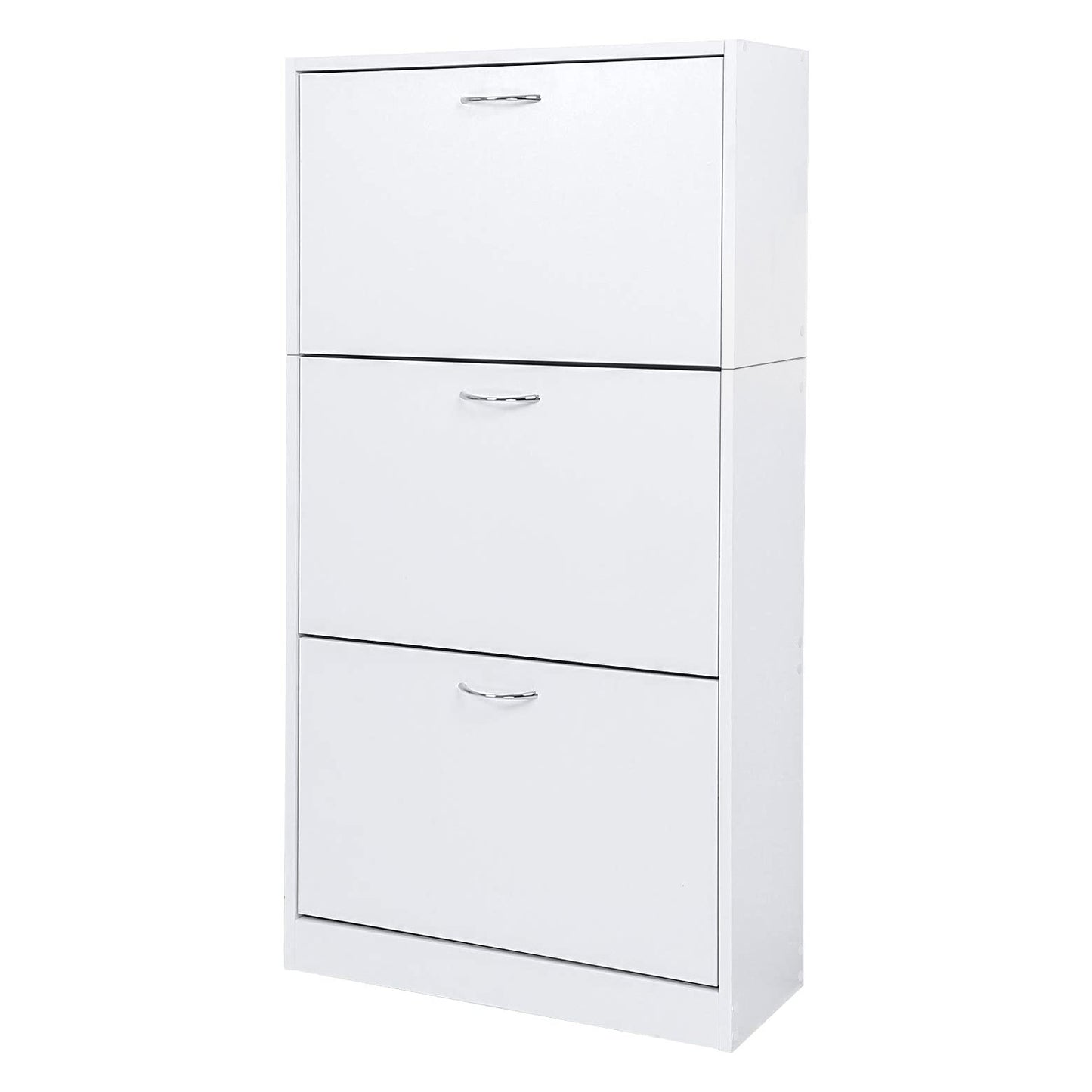 Modern Shoe Rack, Brown/Natural/White Color, 3 Drawer Flaps