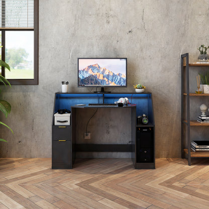 LED Computer Table, Black colour, with 2 Doors
