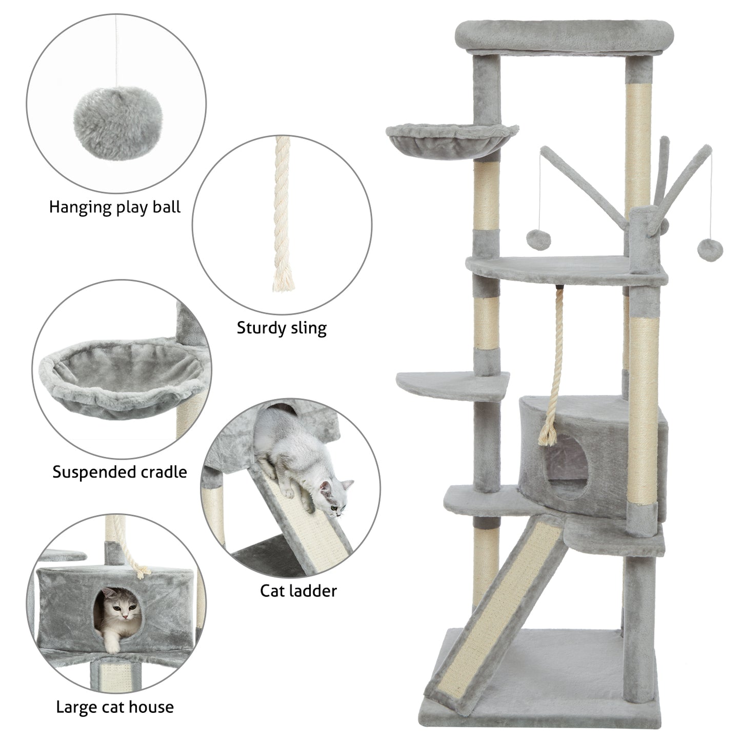 Cat Scratching Tree, Large Size, with Stairs, Berths and Jumping Platforms