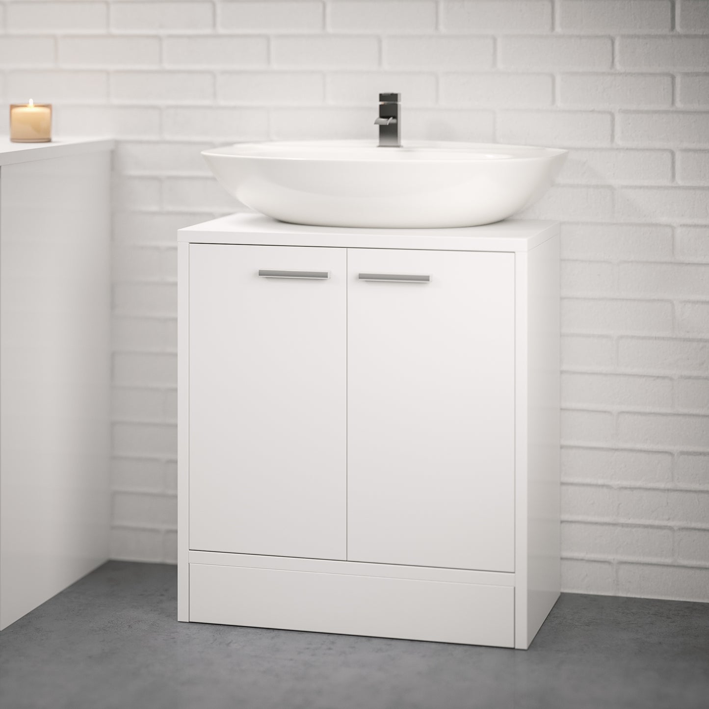 Bathroom Under Sink Cabinet, White Color, Storage Unit with 2 Doors