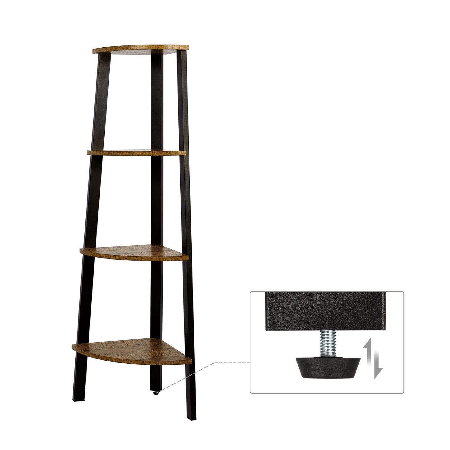 Corner Ladder Shelf, Antique Wood Grain Color, Four-layer Open Design