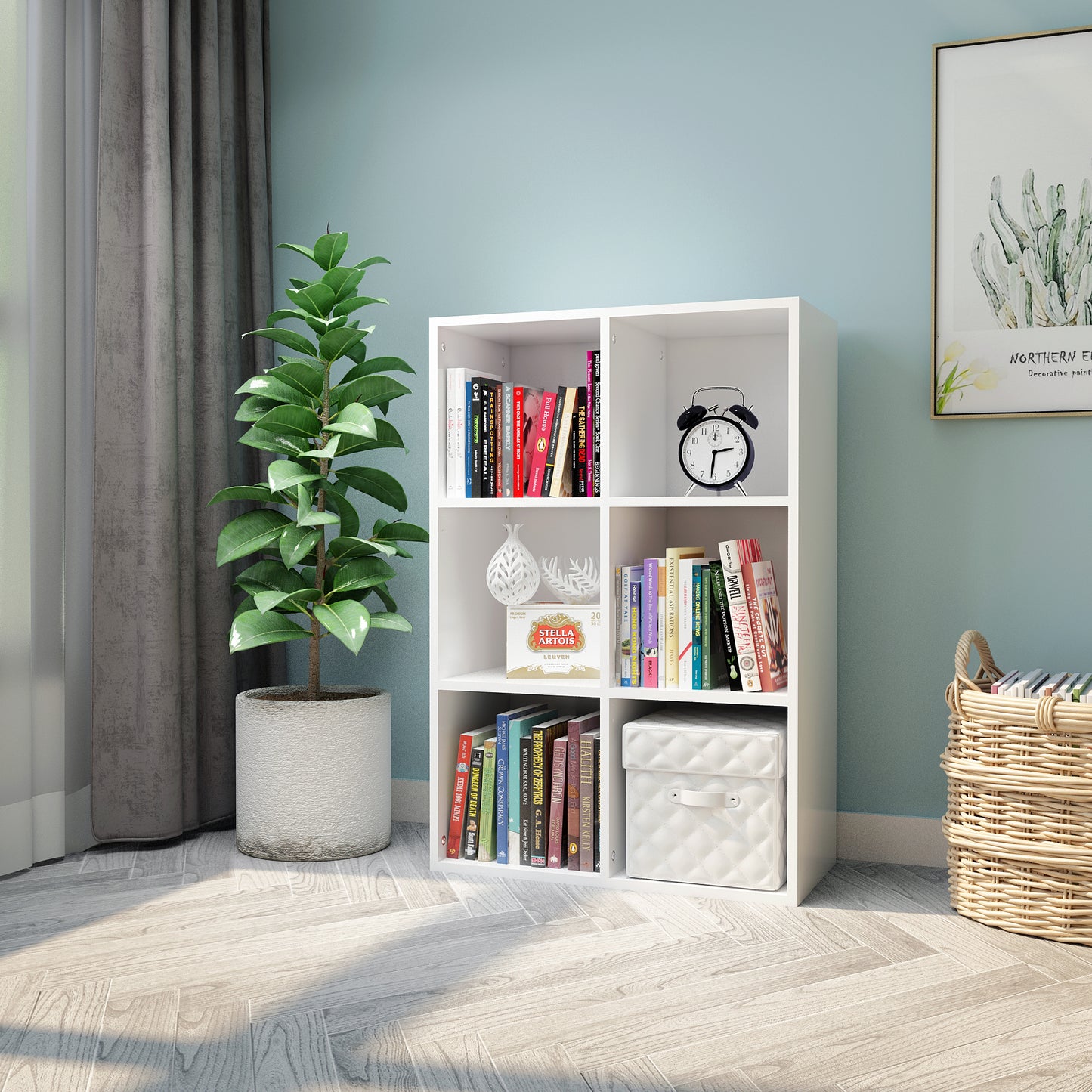 Modern Bookcase, 6 Opening Storage Cubes
