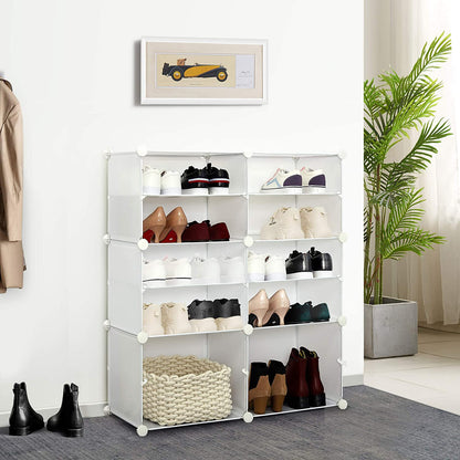 DIY Multi-functional PP Shoe Rack, 12 Cubes, Black / Milky Color