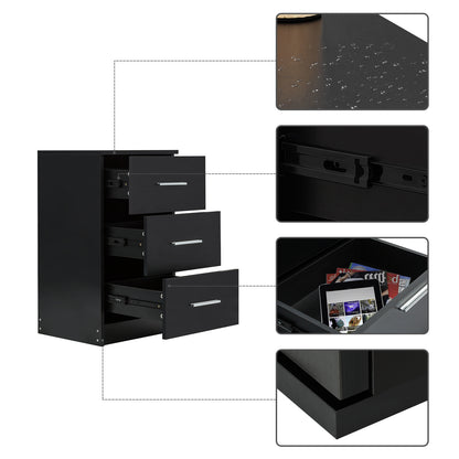Bedside Cabinet, White/ Black Color, Matte Coating, 3 Drawers