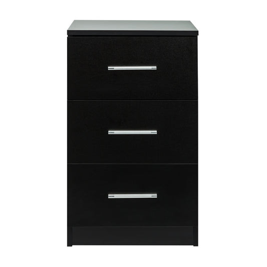 Bedside Cabinet, White/ Black Color, Matte Coating, 3 Drawers