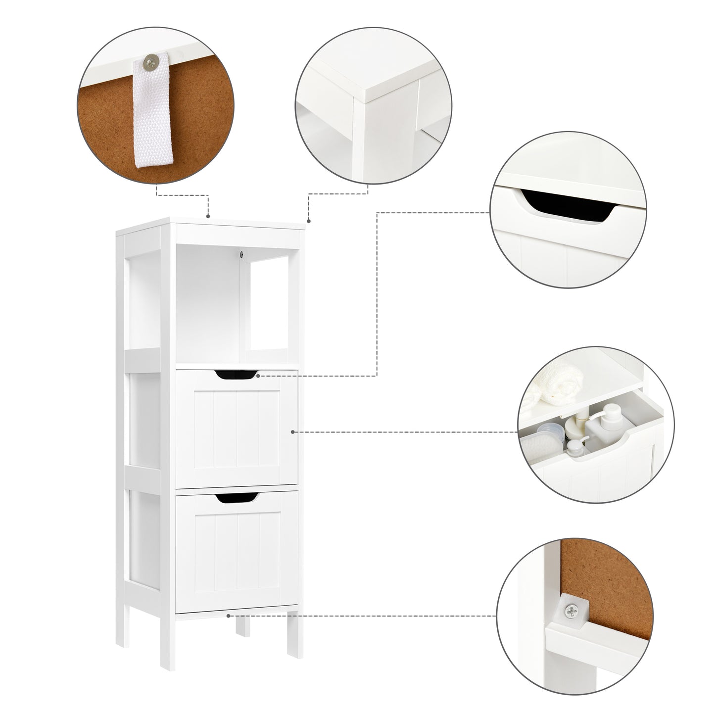 Simple Bathroom Cabinet, White Color, Single Raw, 2 Drawers