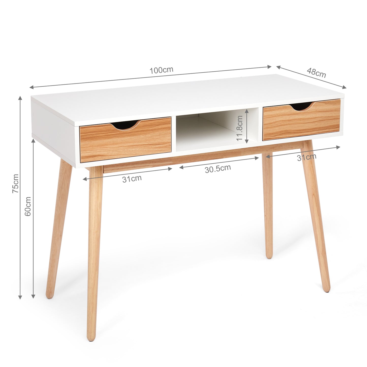 Desk Computer Table¡ê?White and Oak¡ê?with 2 Drawers 1 Storage Unit