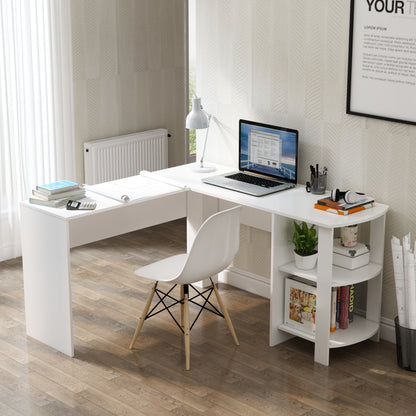 Black L-shaped Computer Corner Desk, with 2 Storage Shelves