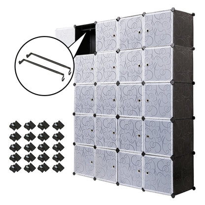 Bedroom PP Storage Wardrobe, 12 /20Cubes, with White Door Panel Twill Printed