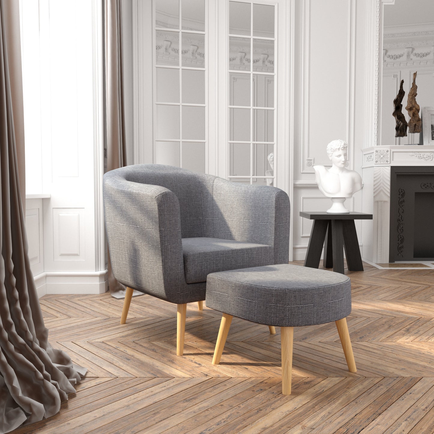 Modern Armchair Set with Dual Purpose, Equipped with Footstool