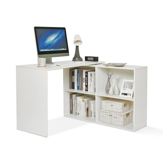 Mondeer L Shaped Desk, 41.7 Inch 360° Rotating Computer Desk with Storage Shelves for Study Home Office Living Room (White)
